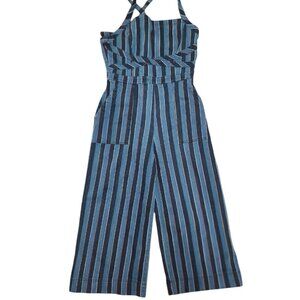 Anthropologie Blue Striped Women's Jeans Overalls size 16 but fits like size 12